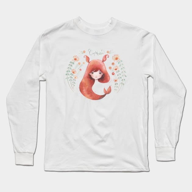 Zodiac - Capricorn Long Sleeve T-Shirt by Thitika